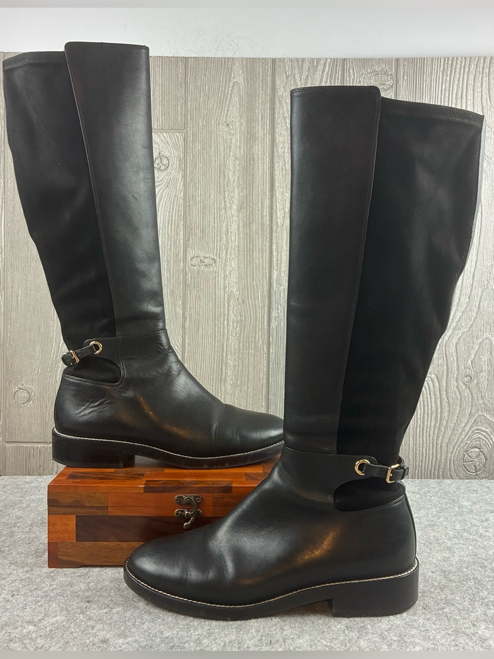 Classic Black Knee-High Leather Boots - Women's
